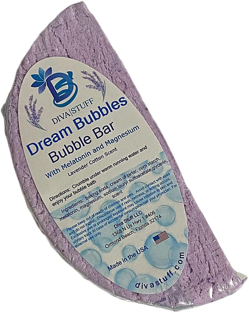 Dream Bubbles Bubble Bar, with Melatonin and Magnesium, for a Peaceful Nights Sleep, Lavender Cotton Scent, by Diva Stuff