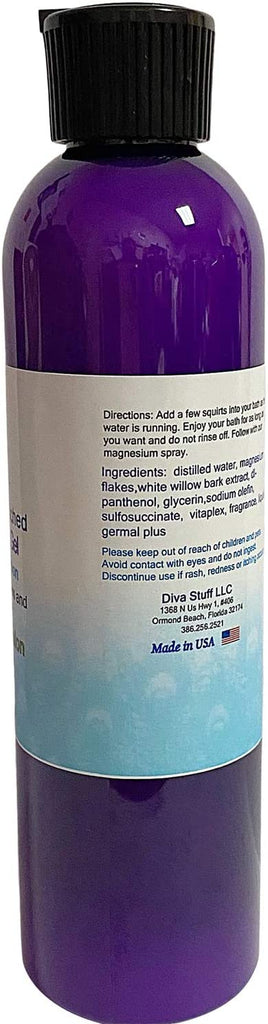 Magnesium Enriched Low Foam Bath Gel Soak for Aches and Pain with White Willow Bark Extract, Naturals Aspirin, Cucumber Melon Scent, 8oz by Diva Stuff