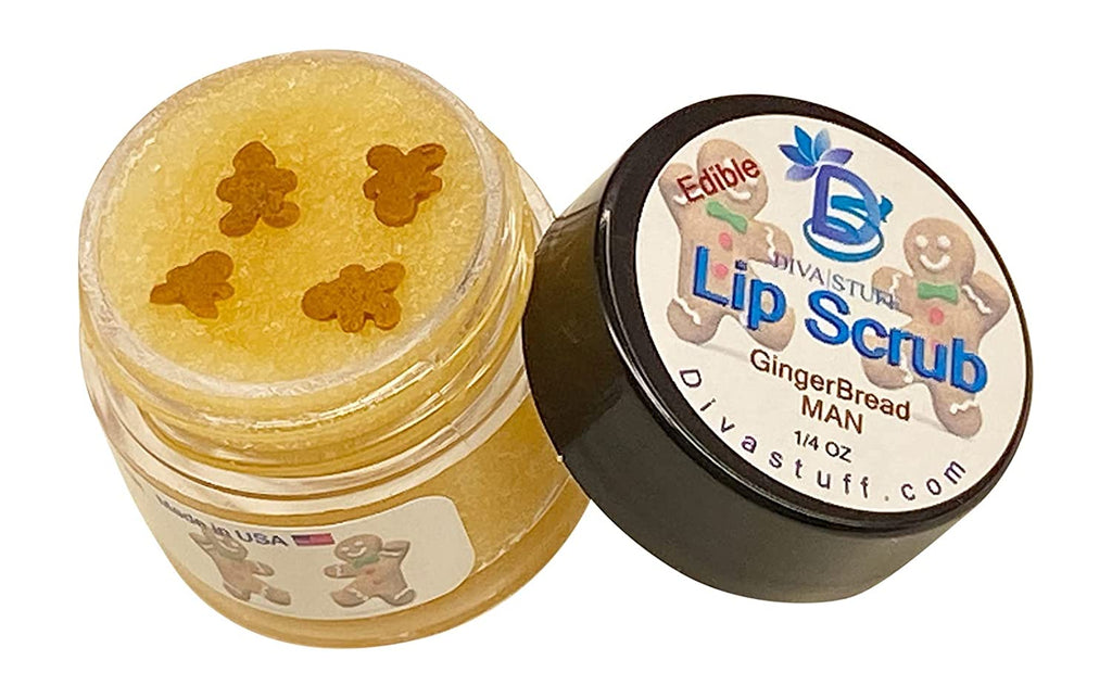 Diva Stuff Ultra Hydrating Lip Scrub for Soft Lips, New Holiday Flavors, Gentle Exfoliation, Moisturizer & Conditioner, ¼ oz - Made in the USA (Gingerbread Man)