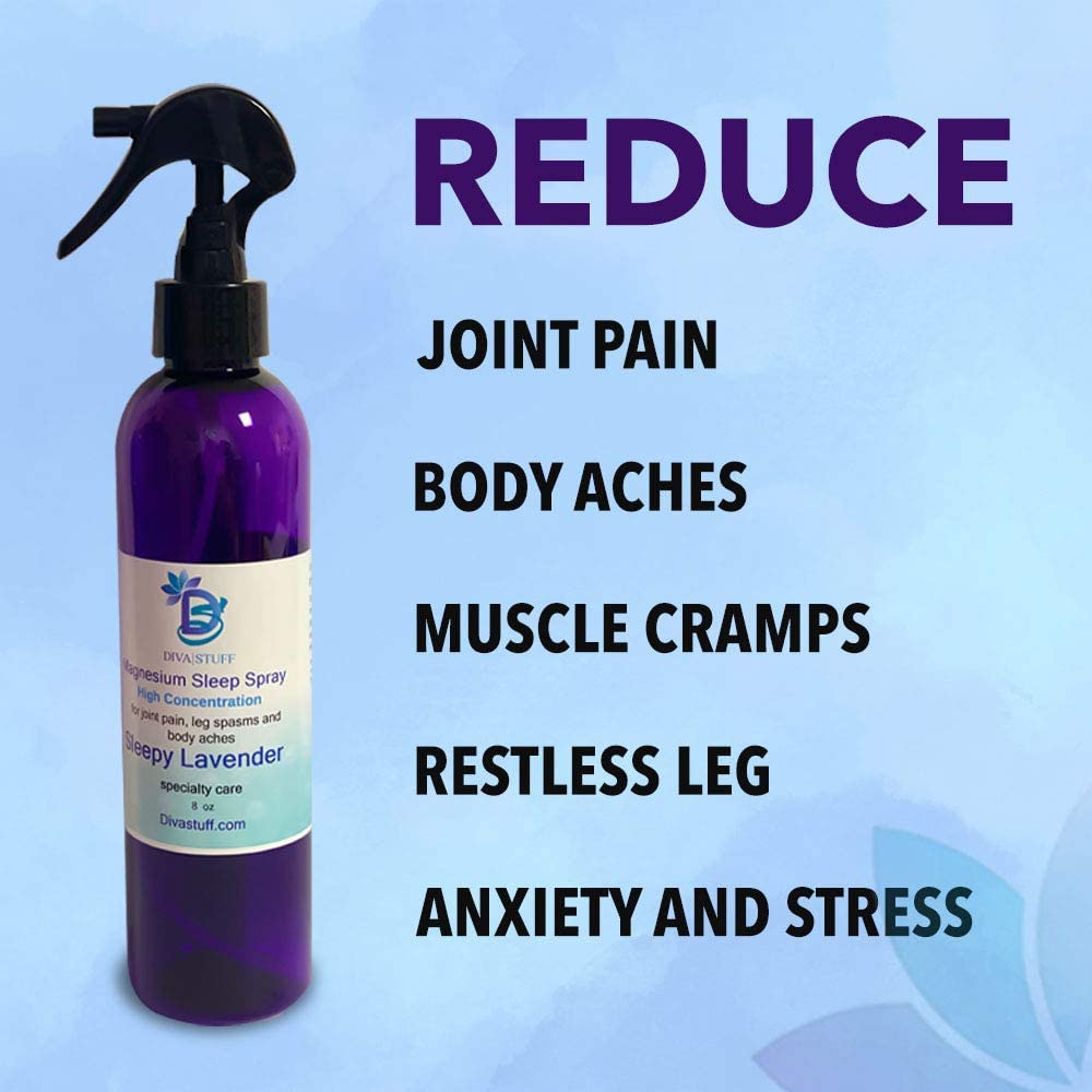 Magnesium Sleep Spray for Hair, Joint Pain, Leg Spasms, and Body Aches (8 oz, Sleepy Lavender)