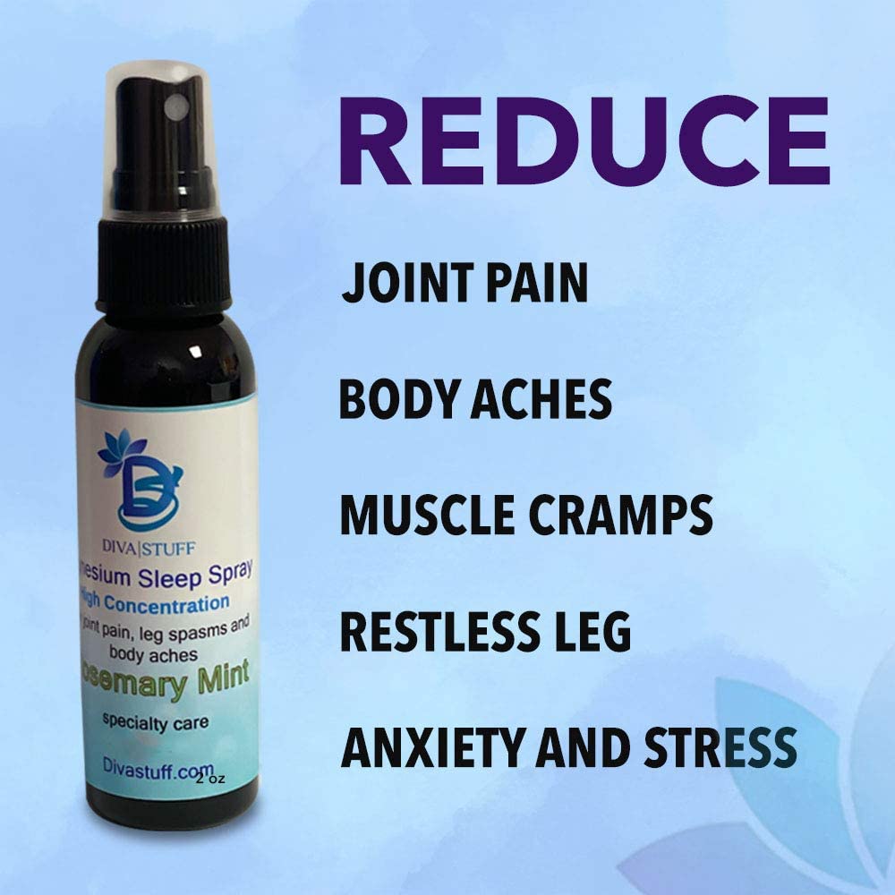 Magnesium Sleep Spray for Hair, Joint Pain, Leg Spasms, and Body Aches (2 oz, Rosemary Mint)