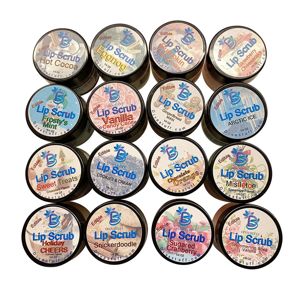 Diva Stuff Ultra Hydrating Lip Scrub for Soft Lips, New Holiday Flavors, Gentle Exfoliation, Moisturizer & Conditioner, ¼ oz - Made in the USA (Holiday Cheers Kahlua)
