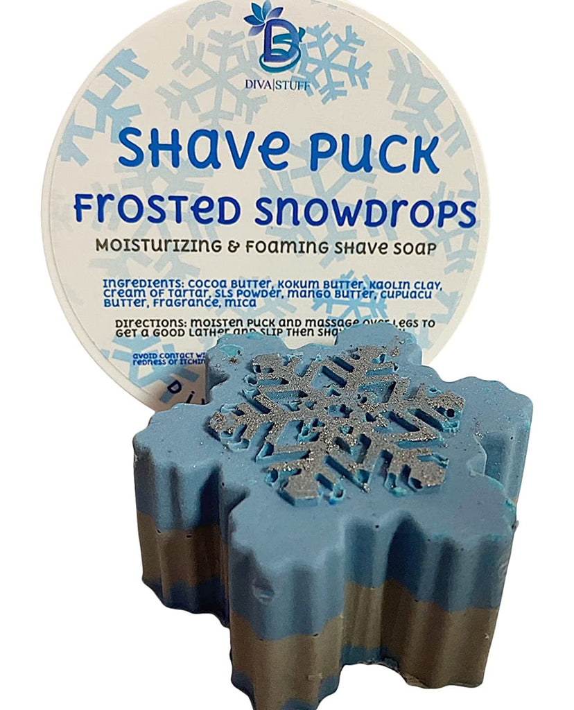 Frosted Snow Drops Shave Puck, Moisturizing and Foaming Shave Soap, Christmas Gift for Women By Diva Stuff