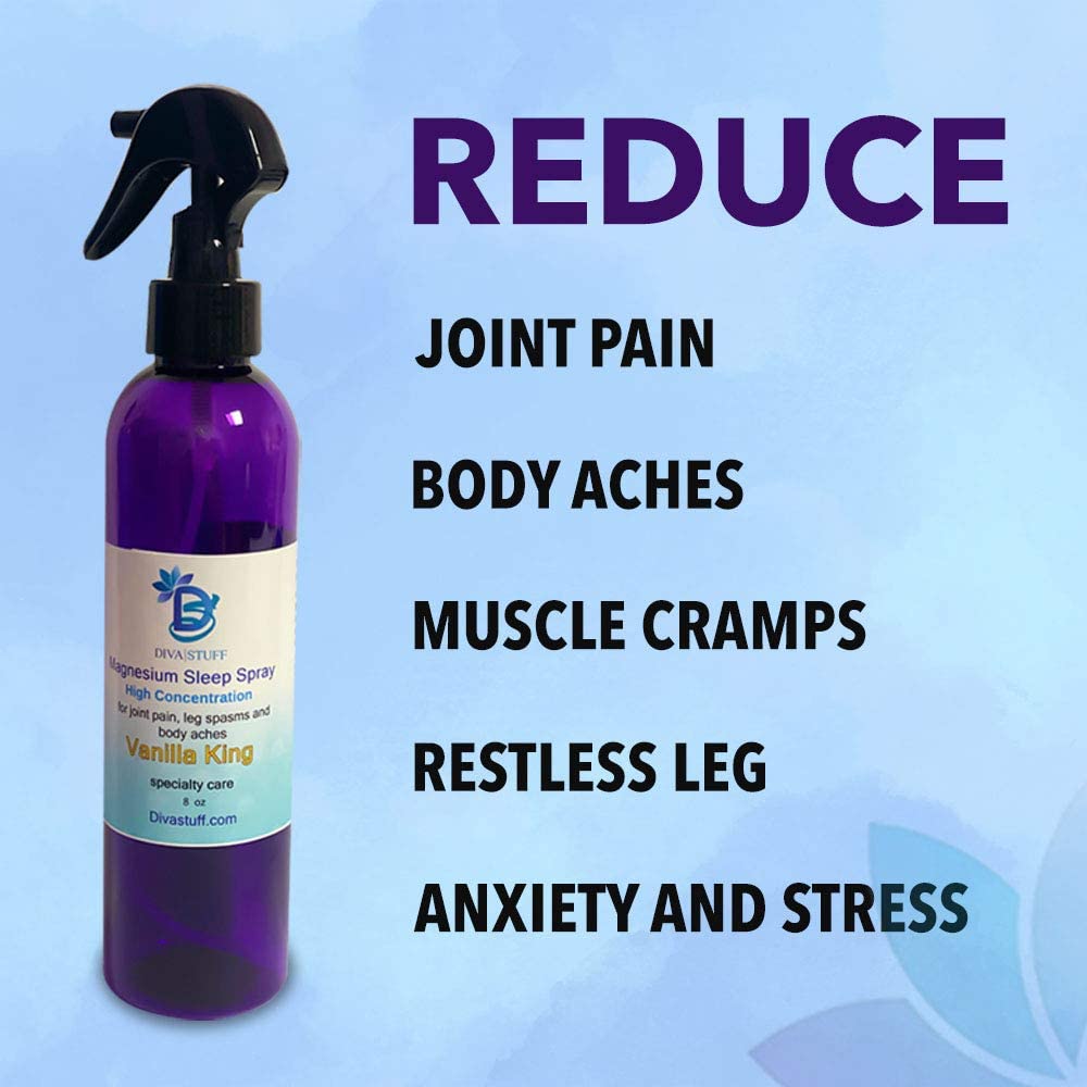 Magnesium Sleep Spray for Hair, Joint Pain, Leg Spasms, and Body Aches (8 oz, Vanilla King)